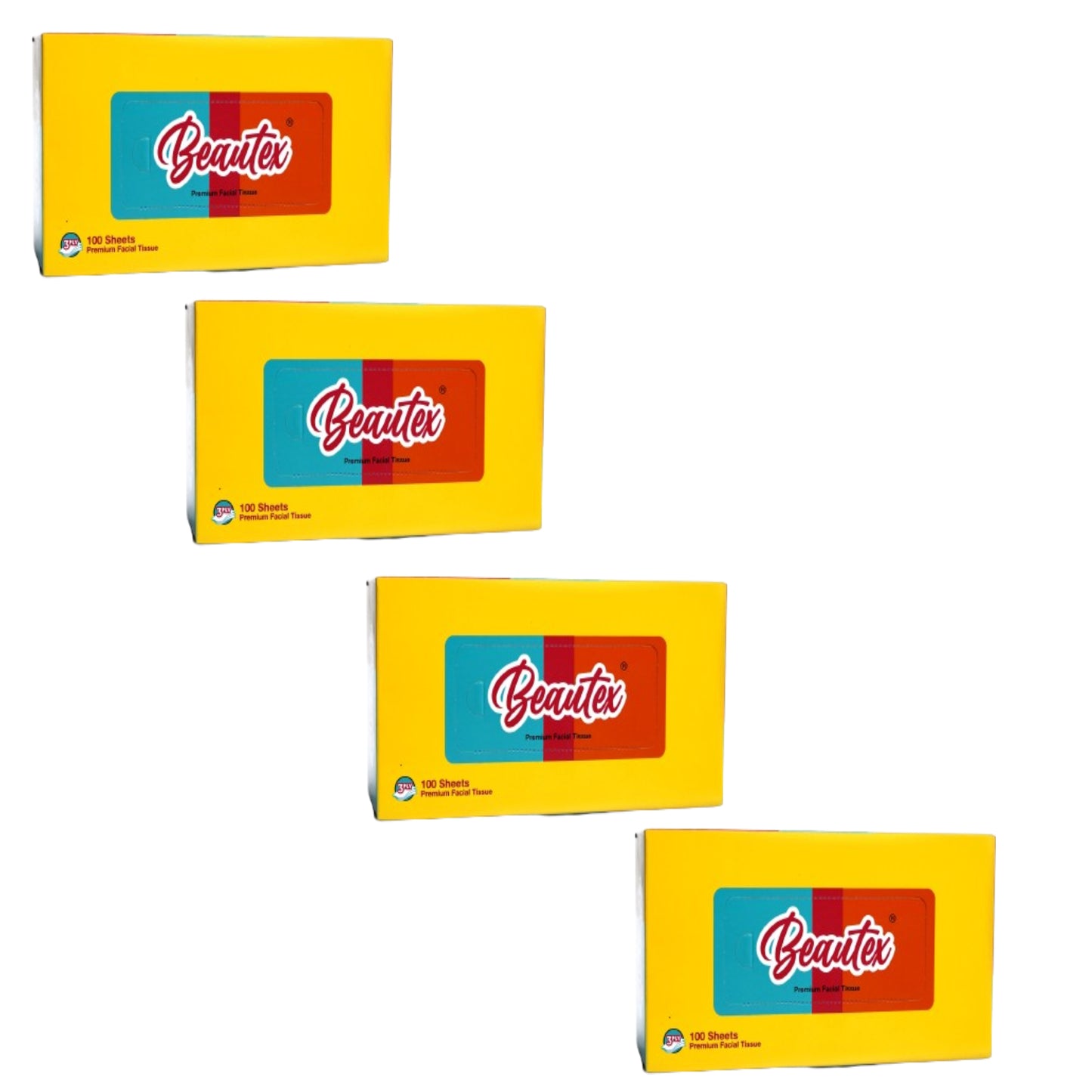 Beautey 2 Ply Facial Tissue Box | Car Tissue - Pack of 4 (100 Pulls Per Box, 400 Sheets (800 sheets)